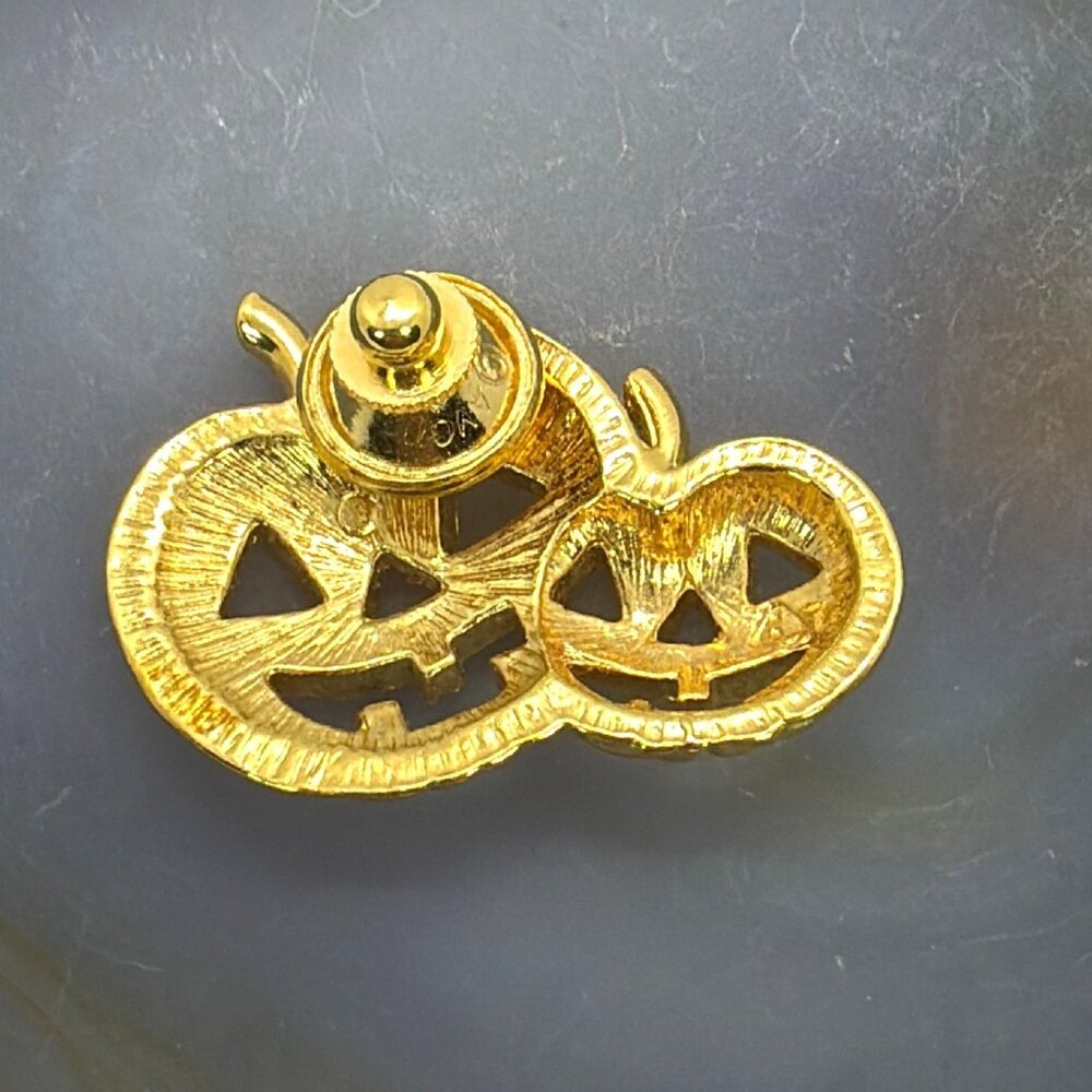 Vintage Avon Gold-Tone Double Pumpkin Halloween Pin Brooch Fall Harvest Autumn - Picture 2 of 9